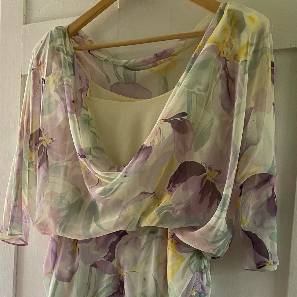 Vintage “Badgley Mischka” flowy shirred 80s/20s style billowy chiffon dress - Picture 6 of 9